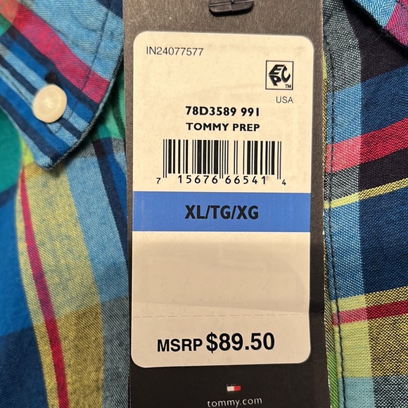 Tommy Hilfiger madras plaid button down shirt in men’s XL - Picture 2 of 3